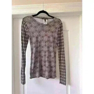 BCBGMAXAZRIA Women's Long Sleeve Geometric Blouse Black & White Size M